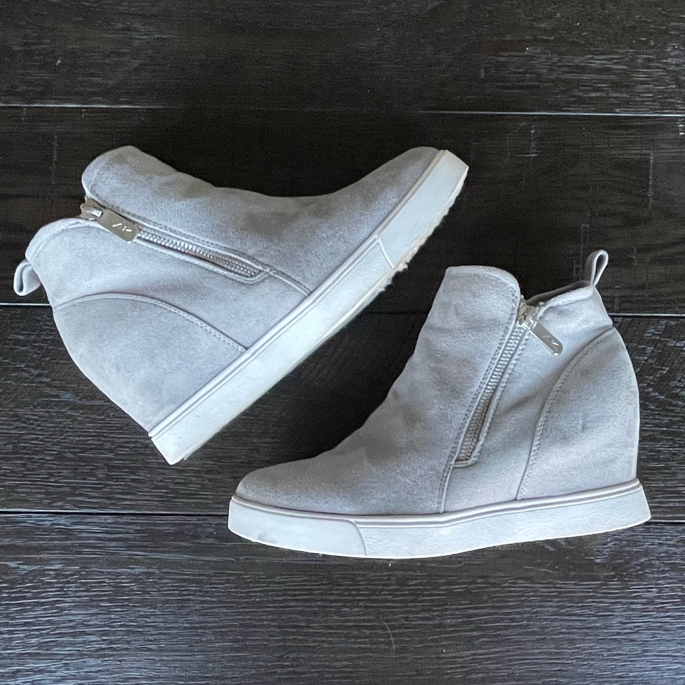 Anne Klein Sport Gray Suede Wedge Sneakers